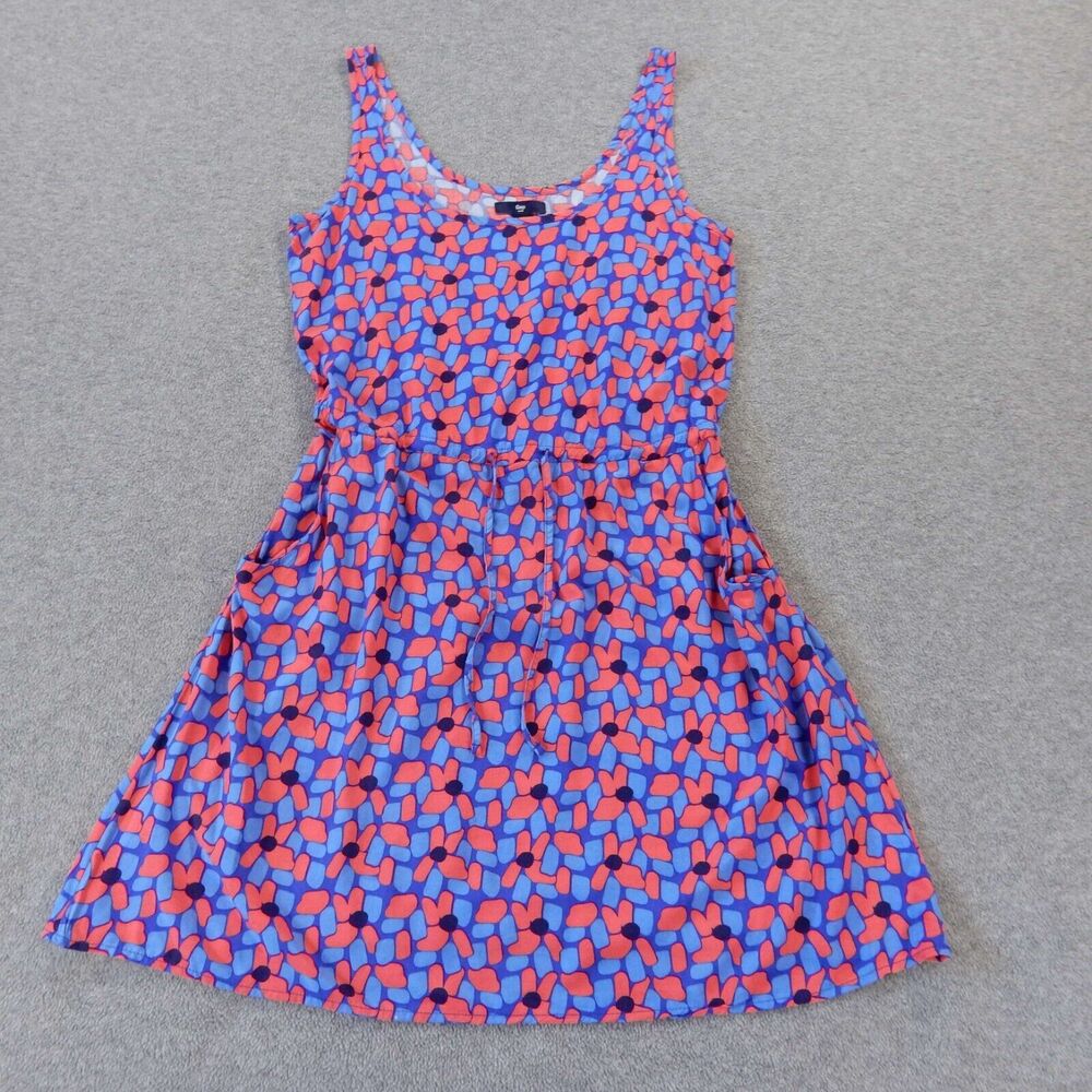 Gap Sleeveless Dress XS Blue Pink Floral Pattern Flower Print Sundress Pockets